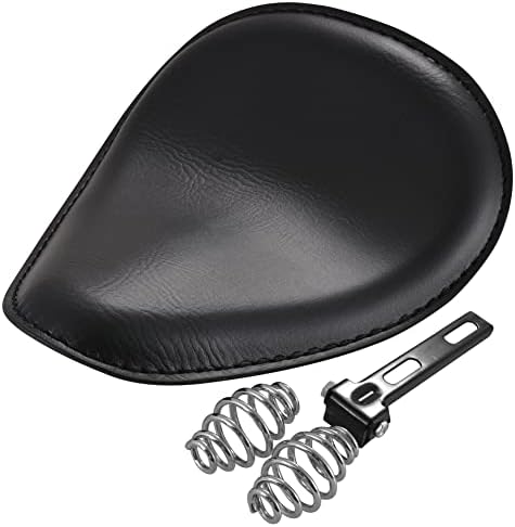 KATUR Black Leather Solo Seat 3Inch Spring Mounting Bracket Kit for Harley Harley Honda Yamaha Kawasaki Suzuki Sportster Bobber Chopper