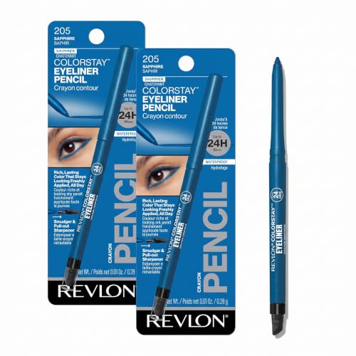 REVLON ColorStay Pencil Waterproof Eyeliner, Smudge-Proof, Eye Makeup with Built-In Sharpener, Packaging May Vary, 205 Sapphire, 0.01 oz (Pack of 2)