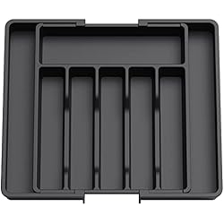 Lifewit Organizador de Cubiertos, Bandeja para Cubiertos Extensible, Cubertero para Cajón para Menaje, Organizador de Cubertería Ajustable y Compacto para Cucharas Tenedores Cuchillos, Grande, Negro