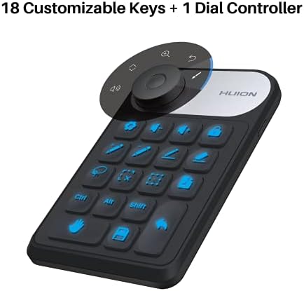 HUION MINI KeyDial KD100 Wireless Express Key Remote Control, Shortcut Keyboard with Dial Controller + 18 Customized Keys, Portable Keypad for Drawing Tablet, PC, Laptop, Mac