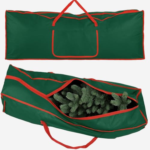 BAKAJI Custodia Per Albero di Natale Extra Large, Sacco Borsa Porta Albero fino a 270 cm, in Tessuto Antistrappo Rivestito in PVC con Tasca a Strappo e Manici, Dimensione 125 x 30 x 50 cm (Verde 2)