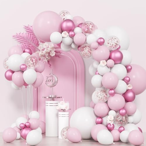 huixiaoqing Pink Balloon Arch Kit, 107 Pcs Pink Balloon Garland Kit White Pink Balloons Confetti Balloon 18 12 10 5 Inch Latex Balloons for Wedding Birthday Bridal Shower Graduation Party Decorations