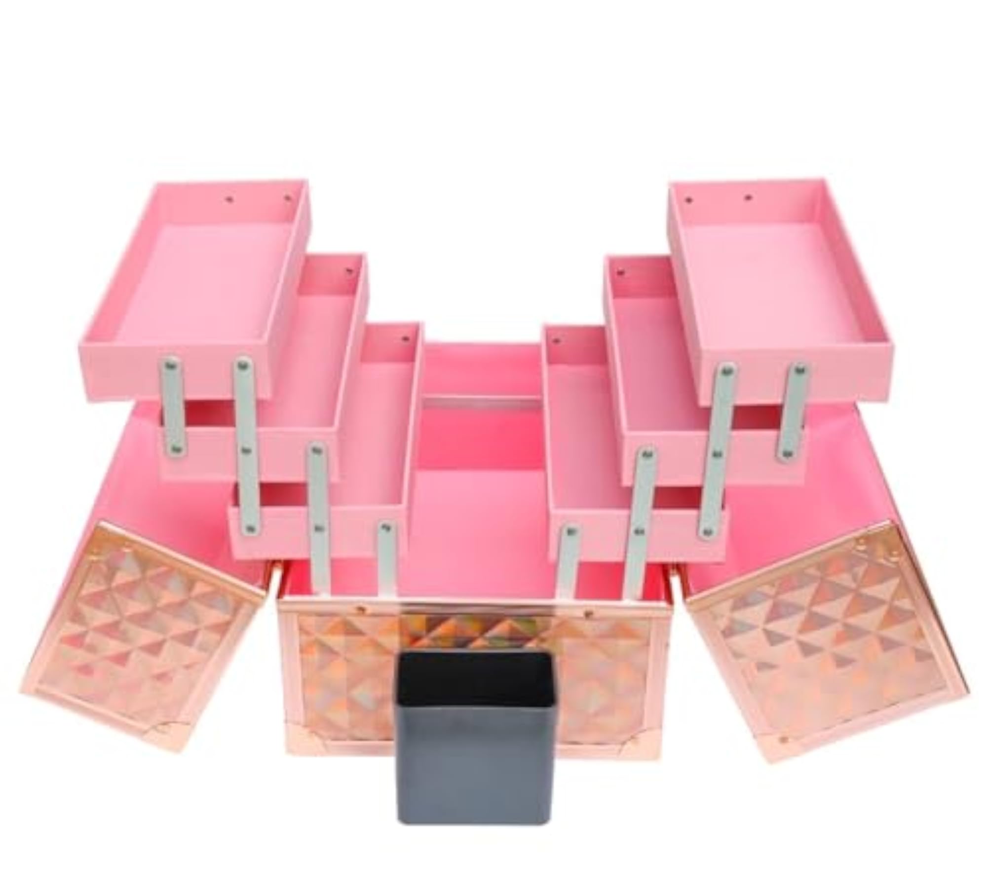 Professional 6-Tiers Accordion Makeup Train Case, Rose Gold