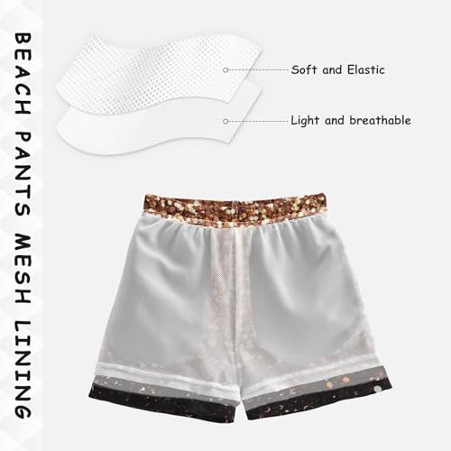Pigsaly Boys Swim Trunks Bronze Copper Gradient Flashing Glitter Boys Board Shorts Swimsuit Swimwear Summer Bathing Suit S4