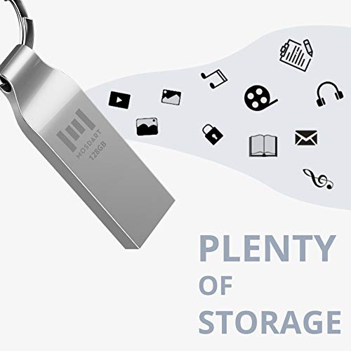 Mosdart 128Gb Usb 2.0 Flash Drive Metal Thumb Drive With Keychain 128 Gb Waterproof Jump Drive 128G Exfat Memory Stick For Storage And Backup,Silver #TOP5