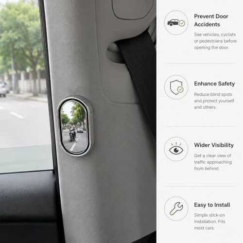 Image of Car Exit Safety Mirror, Wide Angle Convex Blind Spot Mirror, Stick-On, for Cars, SUVs & Taxis, 2 Pack