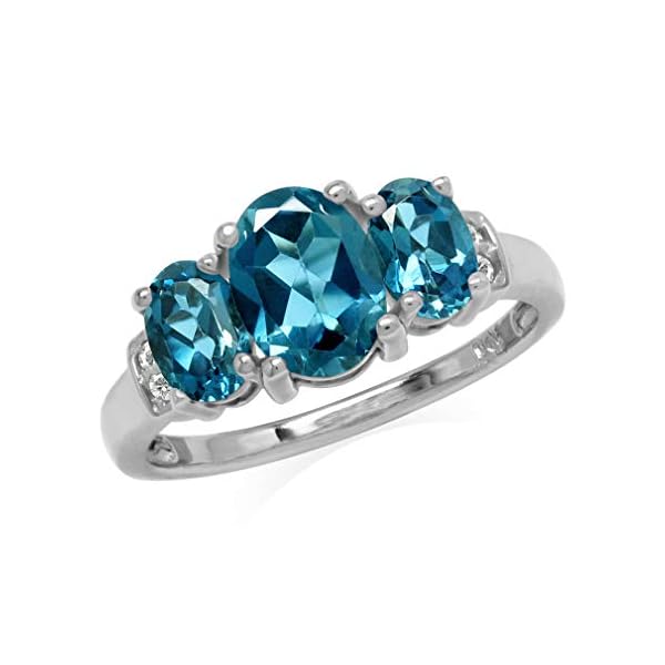 Silvershake 2.6 Carat 3 Stone Genuine Oval Shape London Blue Topaz White Gold Plated 925 Sterling Silver Ring Size 7