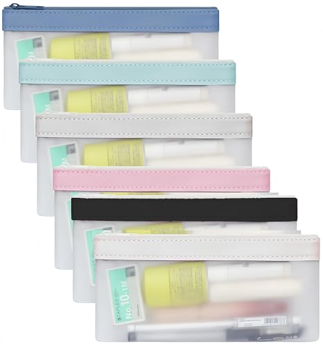 LEXICANMHS 6 Piezas Estuche transparente para lápices, bolsa de almacenamiento para artículos de papelería, maquillaje y pequeños accesorios, resistente e impermeable