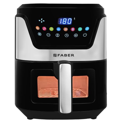 Image of Faber 6L 1500W Digital Air Fryer | Fry, Bake, Roast, Toast, Defrost, Grill & Reheat | 85% Less Oil, 360 Air Cooking|8-Preset Menu,LED Display&Touch Control, Non-Stick Pan,View Window|FAF 6.0L NEO BK