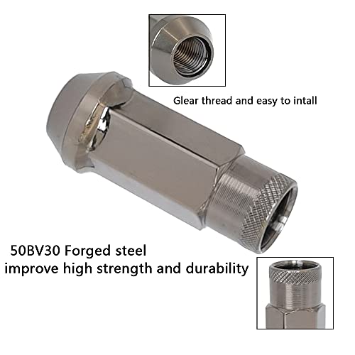 Image of Lug Nuts M12x1.25 Open End Wheel Nuts,Taper Acorn Seat, Forged Locknut Racing Nut 20 Set 2 Pieces Total 22 Pieces and 1 Nut Socket Key (Titanium M12 x P1.25)