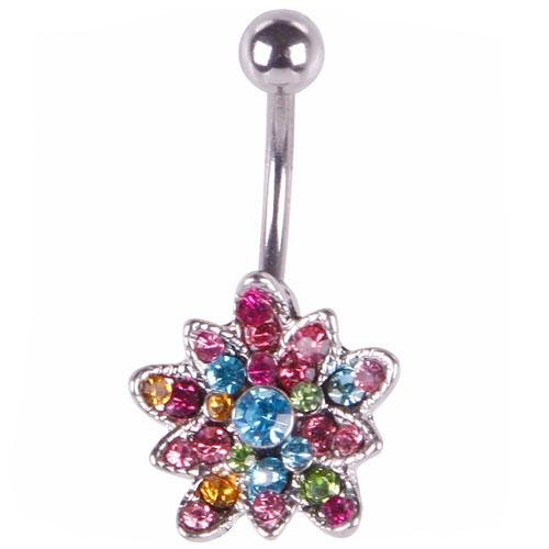Lotus Flower Rhinestone Navel Belly Button Barbell Ring Body Piercing Jewellery Gift