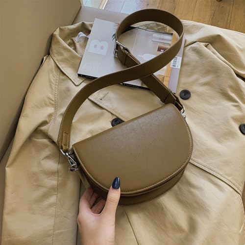 Stylish Vintage Saddle Bag Small PU Leather Shoulder Bag Half Moon Crossbody Cluth Purse with Wide Adjustable Strap4