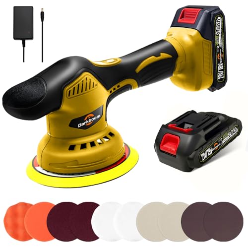 Darkboom Cordless Buffer Polisher 6 inch with 2Pcs 2.0Ah Rechargeable Batteries Compatible with Makita,and 1 Adapter Charger, 6 variable speed 5500RPM cordless sander, for Car Detailing/Polishing