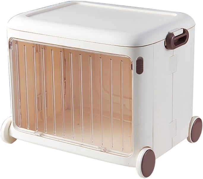 Kids Toy Box Storage Trolly - Kids Toy Organizer with 4 Wheels Playroom Collapsible Sturdy Toy Storage Organizer Boxes For Boys Girls (White&Transparent)