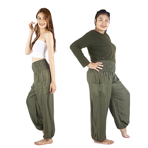 Boho Pants Harem Pants Yoga Trousers For Woman Bohemian Beach Pants (Solid Dark Green,10-16) #TOP7