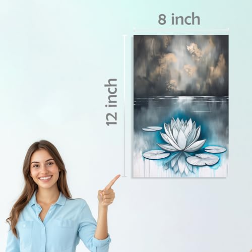 Image of SiddArtify Serene Lotus Flower Art Print Set - Teal Grey and Rose Gold - 300GSM Board - 8x12 Inch - Pack of 6 Wall Room Decoration art Poster Prints