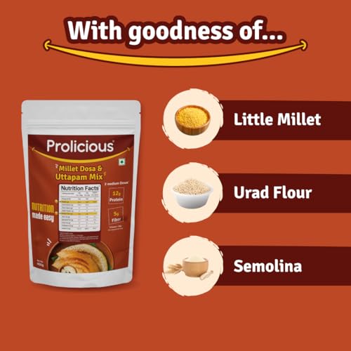 Image of Prolicious 2X Protein Millet Dosa & Uttapam Mix| High Protein & High Fiber Breakfast | Plant based Protein | Just add water | 800 grams (400grams each, Pack of 2)
