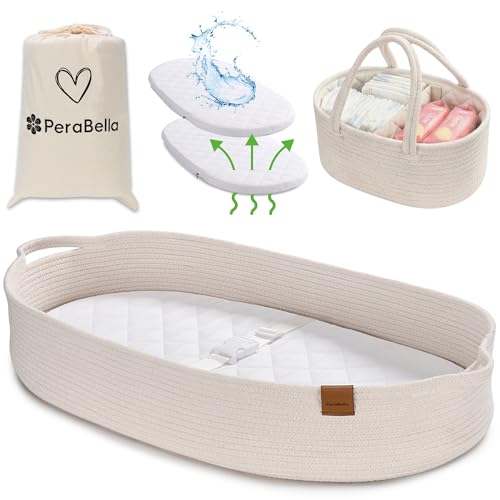 Baby Changing Basket for Baby Dresser, Moses Basket for Babies, Cotton Rope Diaper Changing Basket, Unisex Baby Moses Basket, Foam Diaper Changing Pad for Dresser, Changing Table Topper for Dresser