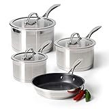 ProCook Professional Stainless Steel Kochgeschirr Set - mit Deckel - Induktion - 4- teiliges Topfset - Edelstahl - CoolTouch Griffe - Kochtopf Set - 4-teilig