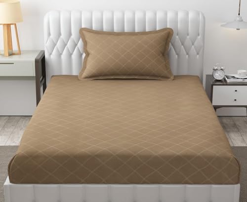 Image of Blue Strip Polycotton Fitted Bedsheet, Single 42x75 (Mouse) | 300 TC | All-Round Elastic Grip | Soft, Breathable & Colourfast | Wrinkle Resistant | Machine Washable