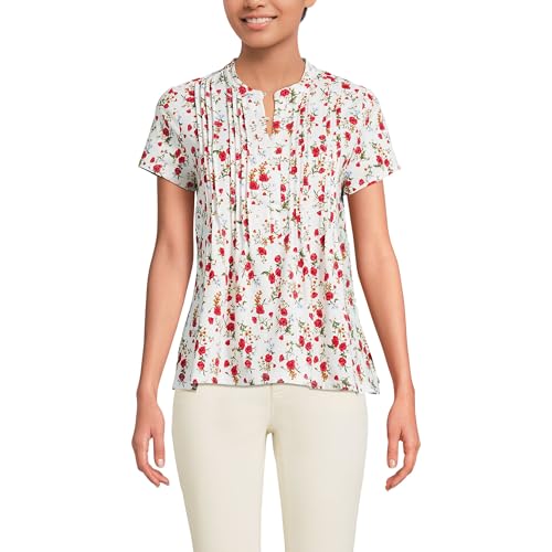 Image of Lands' End Women's Short Sleeve Lightweight Jersey Button Pintuck Top