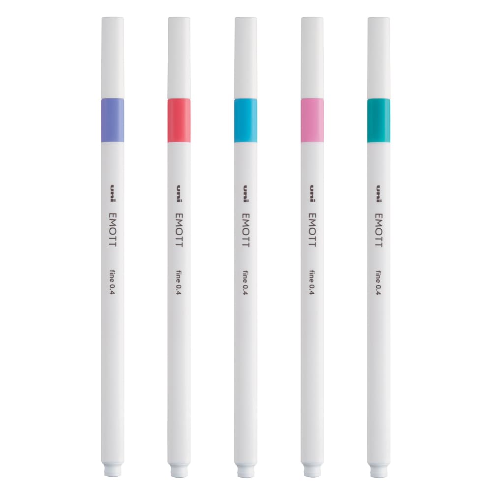 Coffret Marqueurs Uni-Ball EMOTT - 10 Couleurs Pastel, Pointe Fine 0,4 Mm, Design Blanc Minimaliste