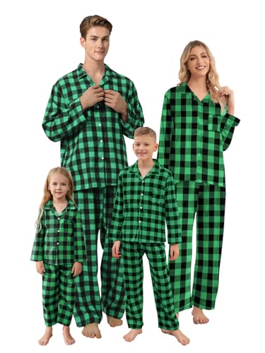 QZH.DUAO Family Plaid Pajamas For Mens, Family Adult 2-Piece Button Down Flannel Christmas Pjs Sleepwear, Black Green, US S