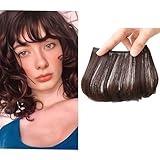 Meiverah Fluffy Curly Bangs Hairpieces, Synthetic hair Natural False hairpiece For Women Clip In Bangs Fake Fringe (2 Pieces Reddish Dark Brown)
