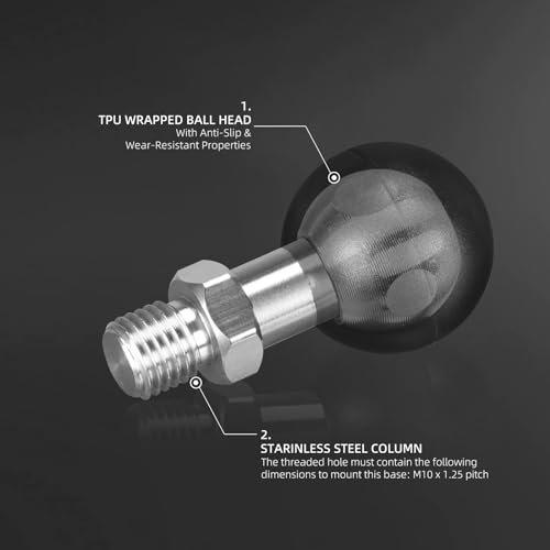 FANAUE 1\" Ball Adapter with M10x1.25 Metric Thread Compatiblewith RAM Mounts B Size Double Socket Arm (M10)