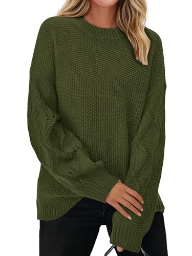 PRETTYGARDEN Womens Sweaters Fall 2025 Long Sleeve Crew Neck Cable Knit Oversized Sweater Top Casual Pullover Trendy Outfits