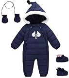 Ohrwurm Baby Thin Jacket With Feet Baby Boys Winter Snowsuit Toddler Hooded Romper Infant Jumpsuit Coat Toddler Clothes with Gloves 6-12 Months Dark Blue