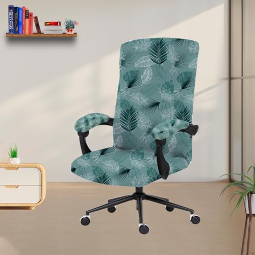 Image of Eleganta Stretch Boss Office Chair Cover Printed Computer Chair Covers with Armrest Cover Universal Removable Spandex Rotating Chair Slipcovers Soft Desk Chair Seat Protector Light Green F (Pack Of 2)