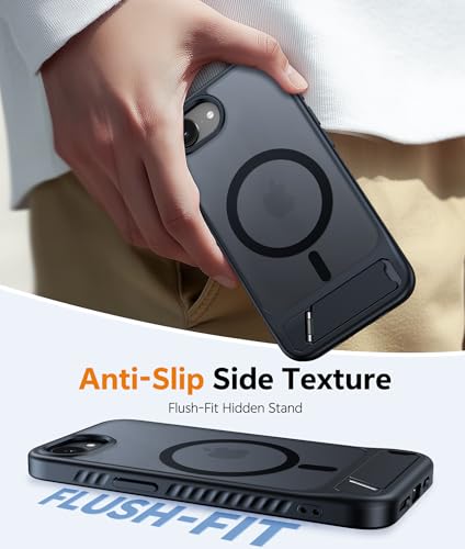 Image of FNTCASE for iPhone 17e Case: iPhone 16e Phone Case [Magnetic Stand] [Compatible with Magsafe] Translucent Matte Military Grade Shockproof Drop Protective Phone Cover,Black