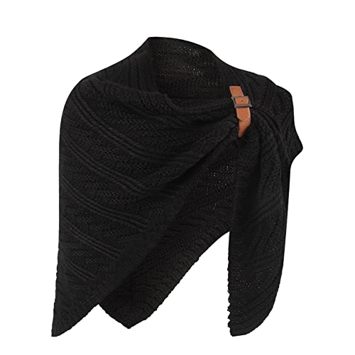 EUWLY Warme Mode Damen Schal, Elegant Dreieckschal Mit Einstellbar Lederschnalle,Herbst Winter Strickschal Multifunktions Schalcape Poncho Umhang,Persönlichkeit Weihnachten Geschenk für Frauen Cover