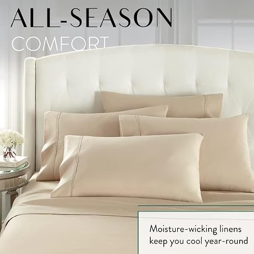 Danjor Linens Bed Sheet Set Queen Size for Hot Sleepers, Hotel Premium Sheets with 4 Pillowcases, Lightweight Brushed Microfiber Deep Pockets, Breathable Cooling 6 Piece Bedding Sets, Taupe - Thumbnail 6
