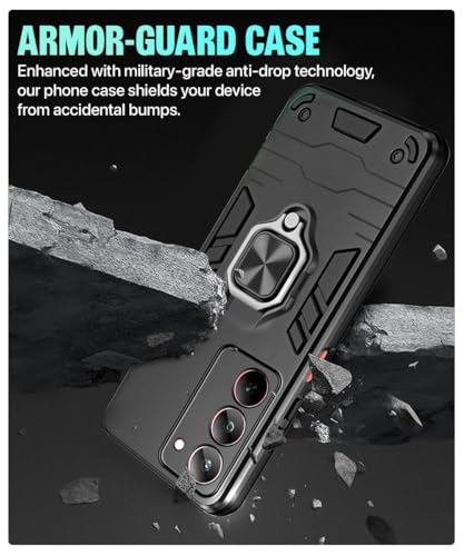 Image of AIBEX Armor Back Cover Compatible for Realme Narzo 80X 5G / Realme P3X 5G / Realme 14X 5G| Rugged Shockproof Case with Ring Holder & Kickstand | Military-Grade Protection | Magnetic Car Mount