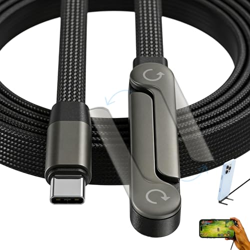 Dakomoda 240W USB C to USB C Ultra Fast Charging Cable with Invisible Stand Flat Phone Charger 90 Degree Right Angle Plug T Shaped Foldable Stand Multi Functional Cord Black 4.9 Ft(1 Pack)