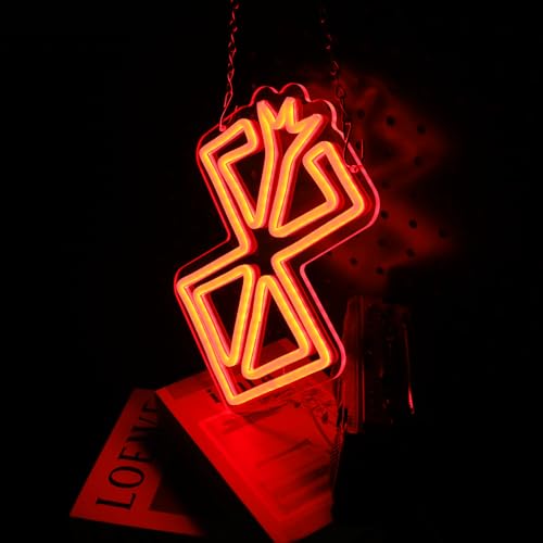 Image of CManga Berserk Neon Sign, Red Anime LED Light - Dimmable Acrylic Lamp, 8.7x11.8 Inch USB 5V Powered, Berserk Behelit Room Decor for Game Room, Manga Gift for Otaku