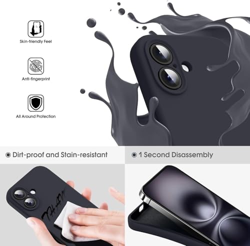 Image of mobistyle Designed for iPhone 16 Plus Soft Liquid Silicone Slim Protective with Microfiber Lining Phone Back Cover Case for iPhone 16 Plus (Black)