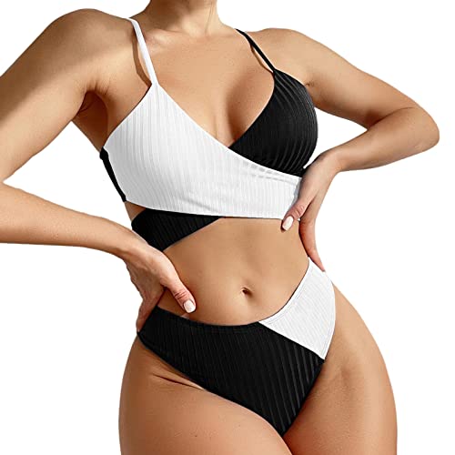 Bikini sexy taille haute short de bain femme noir S opaque et galbant