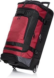 AmazonBasics Ripstop Rolling Travel Luggage Duffle Bag With Wheels - 35 Inch, Red