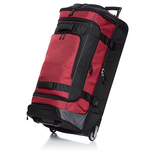 AmazonBasics Ripstop Rolling Travel Luggage Duffle Bag With Wheels - 35 Inch, Red