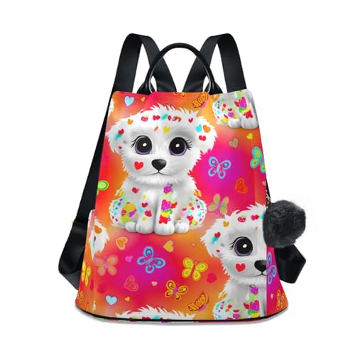 Sac à dos élégant pour femme en polyester rose imprimé chiot de qualité