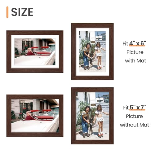Image of upsimples 5x7 Picture Frame, Display Pictures 4x6 with Mat or 5 x 7 Without, Wall Hanging Photo Frames, Brown, 1 Pack