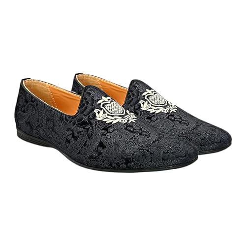 Image of San Frissco Men's Formal Loafers with Velvet Embroidered Design Trending Shoes /Moccasins Jutti for Festive, Wedding, Party Slip-On Loafers /Stylish Lightweight and Comfortable Mojaris