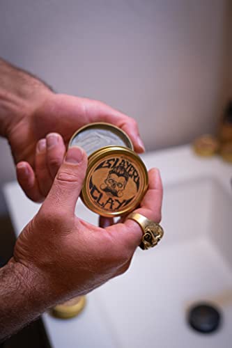 Hair Clay For Men - Slayer Clay Organic Medium Hold 2 Ounce Tin - Like Pomade Cream Or Gel - Shine Free & Non Greasy - Natural Matte Finish Styling Clay - Anti Dandruff & Easy To Use Mens Hair Product With Bentonite By Death Grip #TOP4