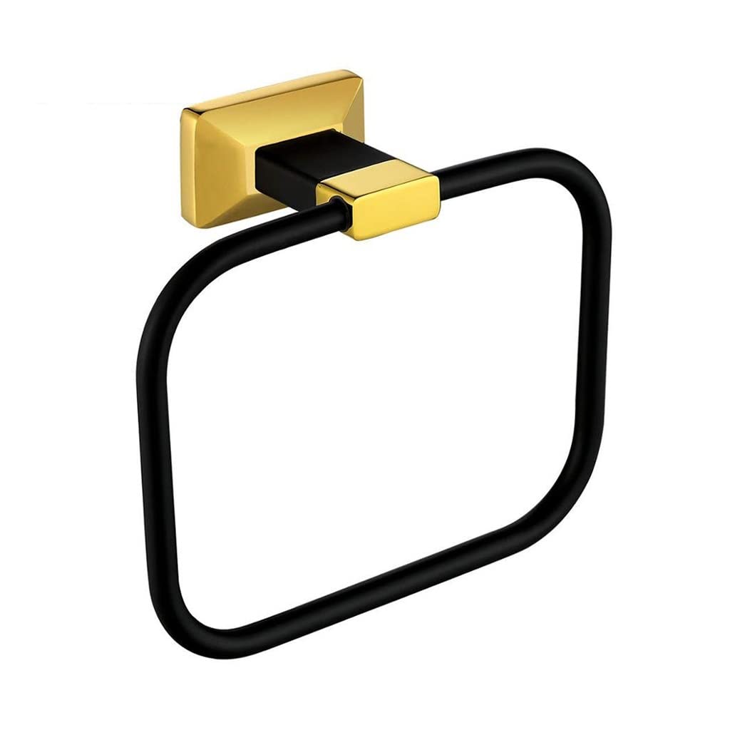 Anillo toallero dorado y negro ideal para organizar baños principales modernos