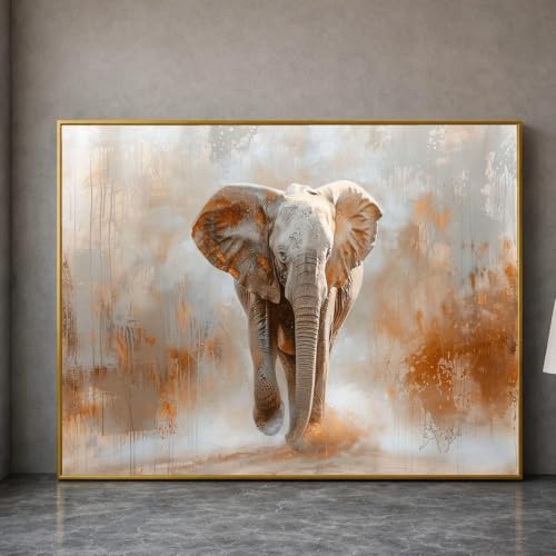 Decoración de naturaleza con cuadro de elefante sobre lienzo gris