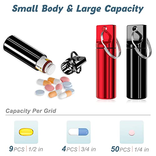 Image of Nipichsha Pill Holder Keychain, Portable Pill Box for Purse, Small Pocket Travel Tablet Organizer Case with Keychain, Waterproof Metal Tablet Medicine Bottle for Travel, Red & Black