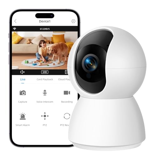 Yeecka Telecamera Wi-Fi Interno 2K(3MP), Videocamera Sorveglianza Interno 2.4/5GHz, Telecamera 360°, Rilevamento di Umano/Movimento, Visione Notturna, Audio Bidirezionale, Compatibile con Alexa